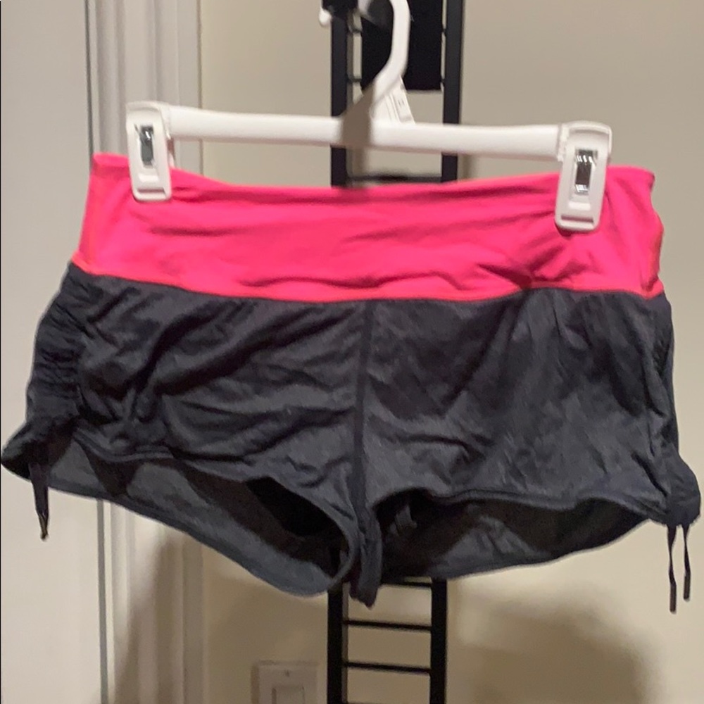 Grey and pink lululemon workout shorts